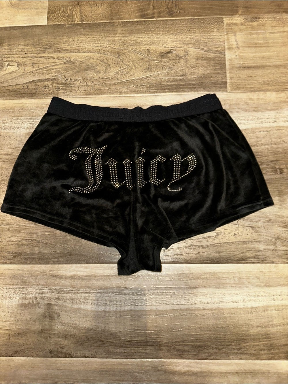 Juicy Couture Black Velour Lounge Shorts with Pink Label